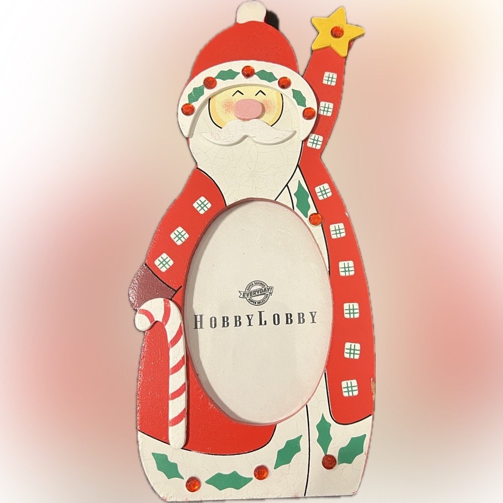 💥Hobby Lobby Festive Santa Standing Frame 3D Embellished Holiday Christmas Photo
